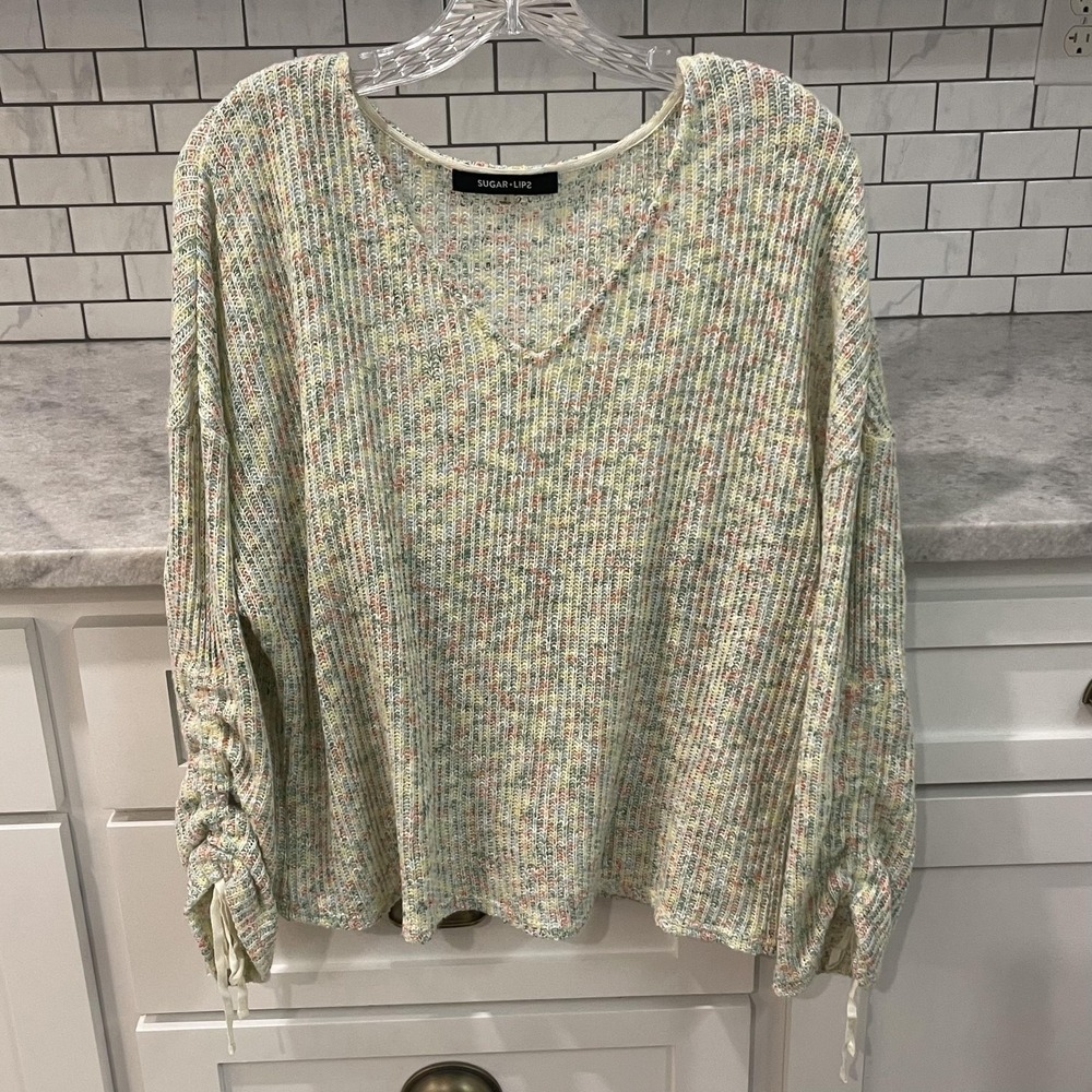 Sugarlips Sweater Womens Small Multicolor V Neck Pullover Drawstring Sleeve